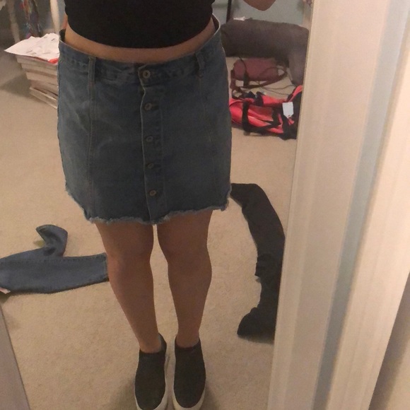 Forever 21 Dresses & Skirts - Distressed Blue Denim Jean Button Up Skirt